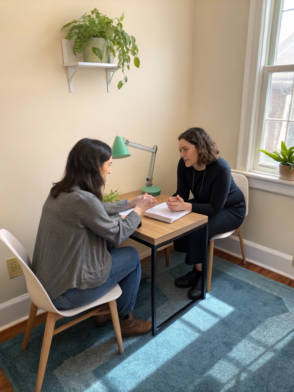 Supportive one-on-one advocacy session in a professional setting