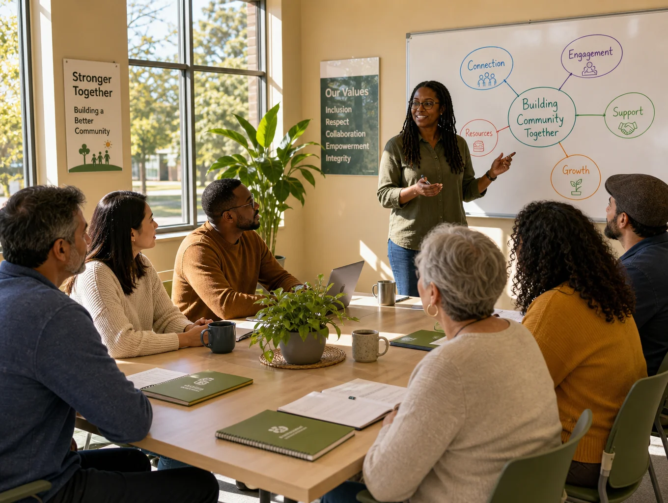 A community advocate listening intently during a meeting