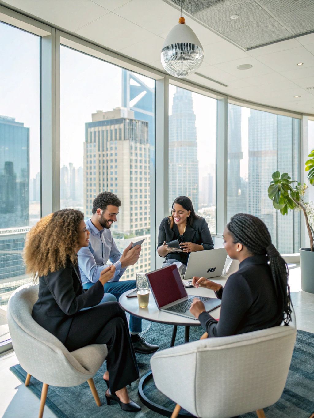 Professional team collaborating in a bright, modern workspace focused on community growth