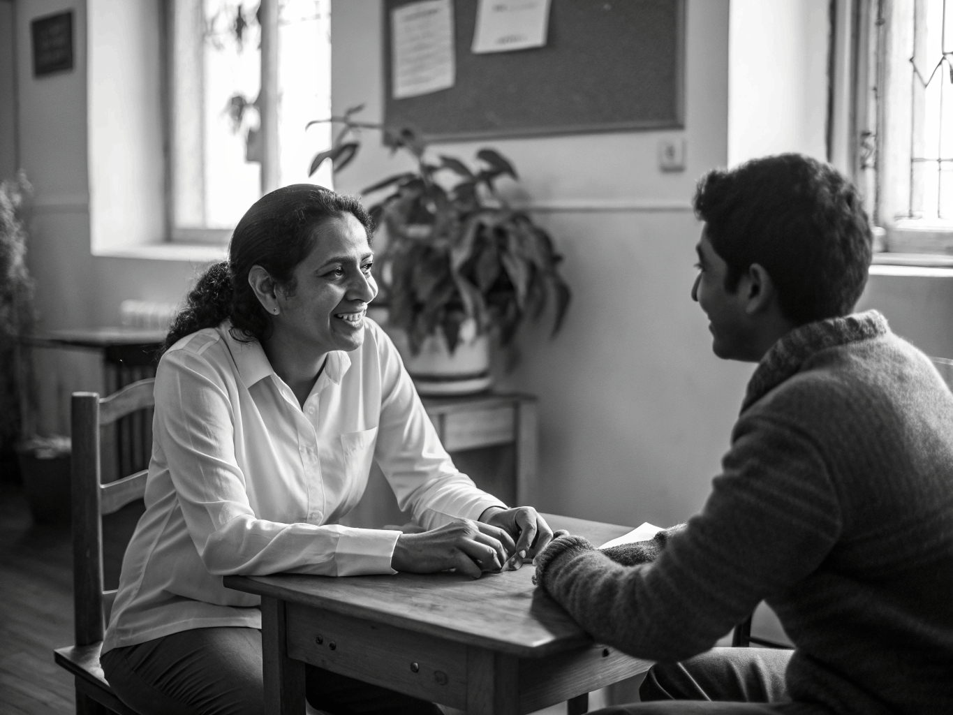 A community member smiling during a supportive consultation